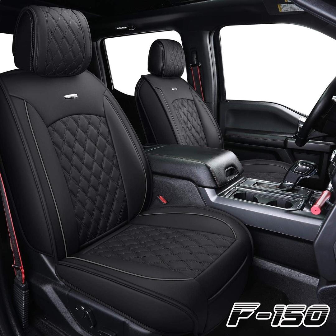 Aierxuan Car Seat Covers Full Set with Waterproof Leather, Automotive Vehicle Cushion Cover for Cars SUV Pick-up Truck Fit for 2009 to 2025 Ford F150 Carhartt and 2017 to 2025 F250 F350 F450 (Black)