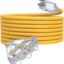 25Ft 12/3 Outdoor Extension Cord with 3-Outlets, Heavy Duty 12 Gauge 3 Prong Extension Cord Waterproof with Lighted end, 15A 12AWG 1875W SJTW, ETL Listed - Great for Garage, Garden and Home, Yellow