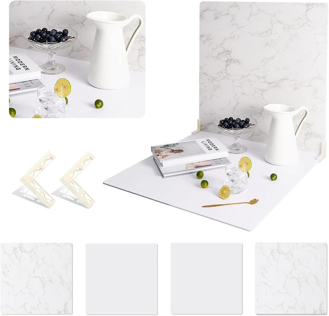2 PCS Boards Photo Backdrop 2 Marbles Texture for Flat Lay, Food Photography Background 24x24 Inch, BEIYANG (Marble+Marble) …