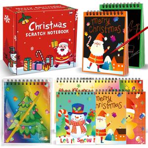 iRugosa hapfyer 24 Pack Scratch Art Christmas Party Favors for Kids, Rainbow Scratch Notebook Paper Bulk for Christmas Goodie Bag Stuffers Classroom Gifts prizes