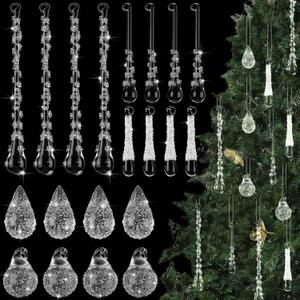 Landical 20 Pack Clear Glass Christmas Ornaments Chandelier Crystals Teardrop Hanging Ornaments Drop Pendant for Christmas Tree Winter Wedding Party Centerpieces Decoration