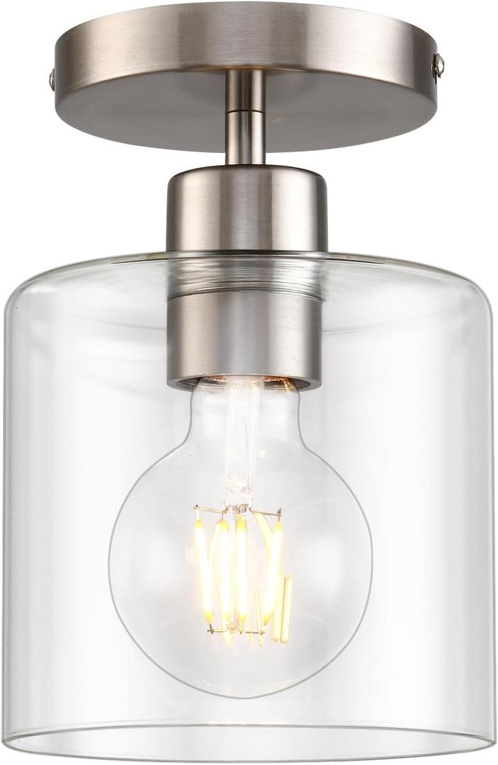 Brushed Nickel Semi Flush Mount Ceiling Light,Modern Ceiling Light Fixture for Closet Hallway Entryway Fixture Brushed Nickel Finish 1 Pack