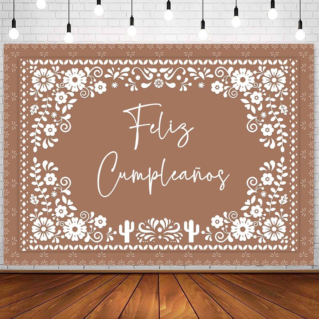 Withu Floral Feliz Cumpleaños Backdrop for Birthday Party Decorations Mexican Cake Table Wall Banner Mexico Flowers Cactus Cino De Mayo Carnival Fiesta Photography Background Brown 7x5ft