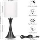 Seaside village 3 Way Touch Control Table Lamp, Modern Bedside Lamp for Bedroom, Dimmable Black Nightstand Lamp White Shade Desk Reading Light for Living Room Office Dorm, 3000K LED Bulb Included