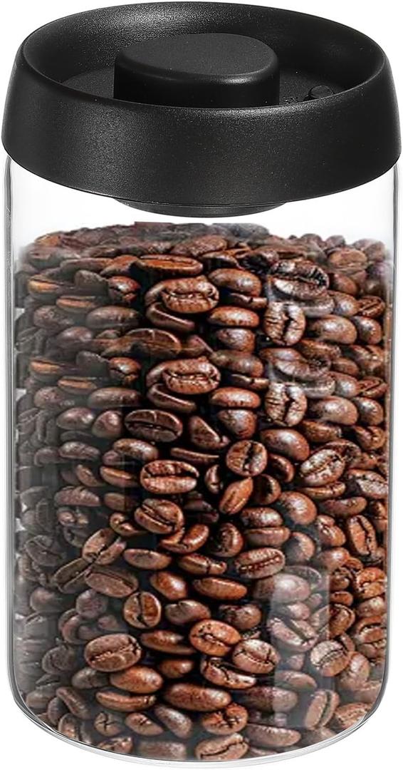 uxcell Coffee Vacuum Container, 1200ml/40oz Glass Coffee Bean Storage Container with Lids for Spices Biscuits Loose Leaf Tea, Black