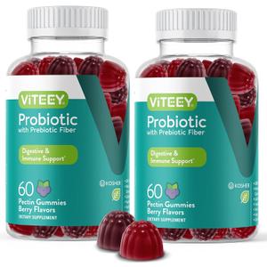 VITEEY Probiotic Gummies with Prebiotics  Gut Health Supplements for Digestive Health  2 Billion CFUs  Vegan, Gluten-Free  120 Count