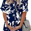 PYGFEMR Women's Short Sleeve Babydoll Dress Button Down Dresses with Pockets (Blue, M)
