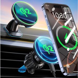 Car Mount for Qi2 MagSafe Wireless Charger, 2-in-1 Dashboard and Air Vent Mount, Strong Adhesive, Heat Resistant, 360 Rotation, Magnetic Phone Holder for Your Car Accessories for iPhone 16 Pro Max