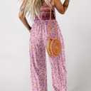 Happy Sailed Jumpsuits for Women Summer Casual Floral Print Sleeveless Jumpsuit High Waist Wide Leg Pant Rompers with Pockets (Pink)