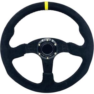 13.8Suede Leather Racing Steering Wheel Flat Drifting Universal Sports Steering Wheel with Horn Button for Car Sim Driving