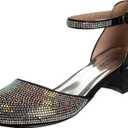 Badgley Mischka Girls Dress Shoes - Kids Rhinestone Party High Heel Pumps Slip-On Block Closed Toe with Ankle Buckle - Black (Size 6 Big Kid)