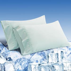 Cooling Pillow Cases Set of 2,Queen Size Cool Pillowcases for Hair Skin and Hot Sleepers, Soft Silky Summer Pillow Cover with Envelope Closure, Emerald Blue, 20"x30"