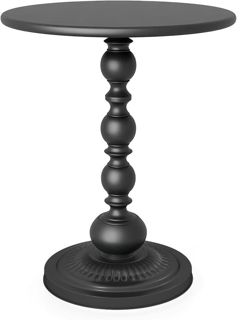 Funecy Metal Small End Table,Vintage Matte Black Round Side Table Nightstand for Bedside or Sofa,Small Accent Pedestal Table for Living Room Corners Bedroom Patio and bar (Matte Black)