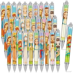 AmazingSpark 50 Pcs Catholic Pens, First Communion Religious Favors with Bible Verse, Smooth Writing Ballpoint Pens Catholic Saints Gift Bulk for End of Years Church Party Favors (Cartoon)