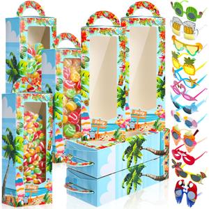 24 Pcs Hawaiian Luau Party Favors Includes 12 Funny Summer Beach Sunglasses and 12 Tropical Luau Theme Gift Boxes Party Supplies for Birthday Aloha Tropical Flamingo Decoration