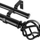 KAMANINA 1 Inch Double Curtain Rods 66 to 120 Inches (5.5-10 Feet) Telescoping Heavy Duty Drapery Rod for Windows 54 to 115 with Twisted Cage Finials, Black