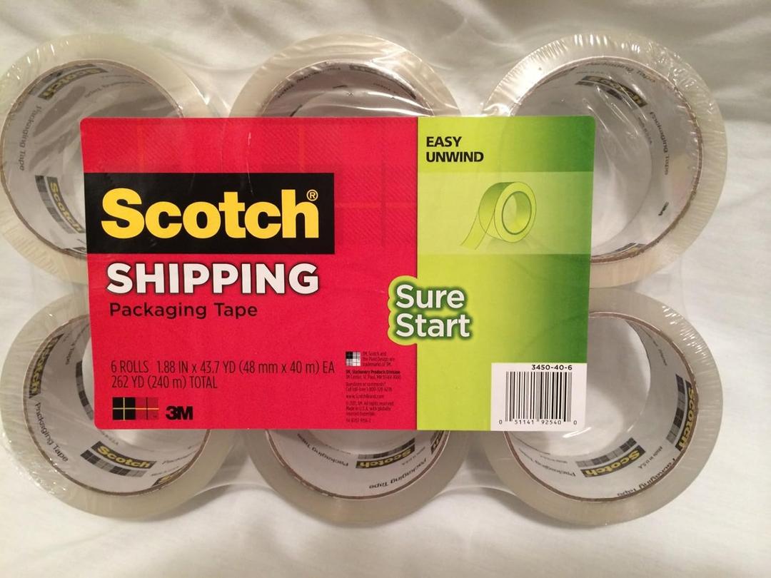 Scotch Sure Start Shipping Packaging Tape, 1.88 in. x 54.6 yds., Clear, 6 Rolls/Pack