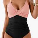 B2prity Women's One Piece Swimsuits Tummy Control Front Cross Bathing Suits Tie Back Slimming V Neck Swimwear, Large