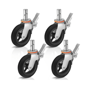 8 inches Scaffolding Wheels 1-3/8" Solid Round Stem Caster with Dual Locking Brakes 1100LBS Capacity Per Wheel Commercial Scaffolding Accessories