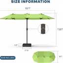 15FT Large Patio Umbrella with Base Included, Double Sided Outdoor Market Umbrella with Flexible Fiberglass Ribs, UV-Blocking Extra Large Umbrella for Garden, Pool, Deck, Apple Green