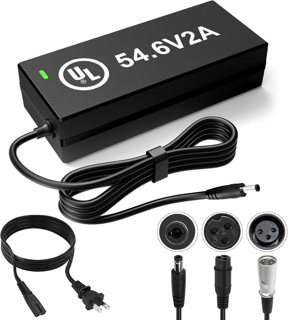 Hyleton 48V Lithium Battery Charger – UL Certified 54.6V 2A Fast Charger for Electric Bike, with Auto Shutoff, Intelligent Temperature Control & FireResistant Case