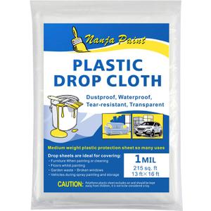 Painters Drop Cloth 13 Feet by 16 Feet Plastic Painting Tarp Waterproof Cover Clear Tarp Plastic Sheeting 1 Mil Thickness Furniture Cover