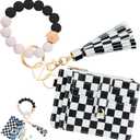 KNGITRYI Wallet Keychain Wristlet for Women,Slim RFID Credit Card Holder Purse Tassel Keychain Bangle Key Ring for Men Women (checkered)