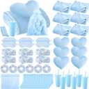 Fanfanwin 48 Pcs Sleepover Party Supplies Spa Birthday Slumber Pajamas Galentines Party Favors Coquette Throw Blanket Pillow Headband Scrunchies Eye Mask Cup Socks(Blue,Solid Color)