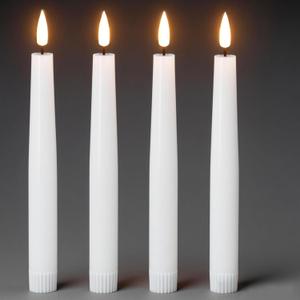 Flameless Taper Candles, Real Wax Flickering Taper Candles Battery Operated with 6H Timer, 4 Pcs White LED Flameless Candlesticks for Halloween Christmas Holiday Wedding Decor (Set of 4)