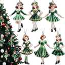 Barydat 6 Pcs Irish Dancer Girl Christmas Ornament Metal Hanging Irish Gift Lucky Clover Dress Xmas Tree Ornament St. Patrick's Day Decor for Christmas Ireland Festival Birthday Gift