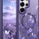 DOMAVER for Samsung Galaxy S25 Ultra Case, Magnetic Phone Case for Samsung S25 Ultra [Compatible with MagSafe] Slim Fit Flowers Floral Design Shockproof Protective Bumper Women Girls Cover- Purple