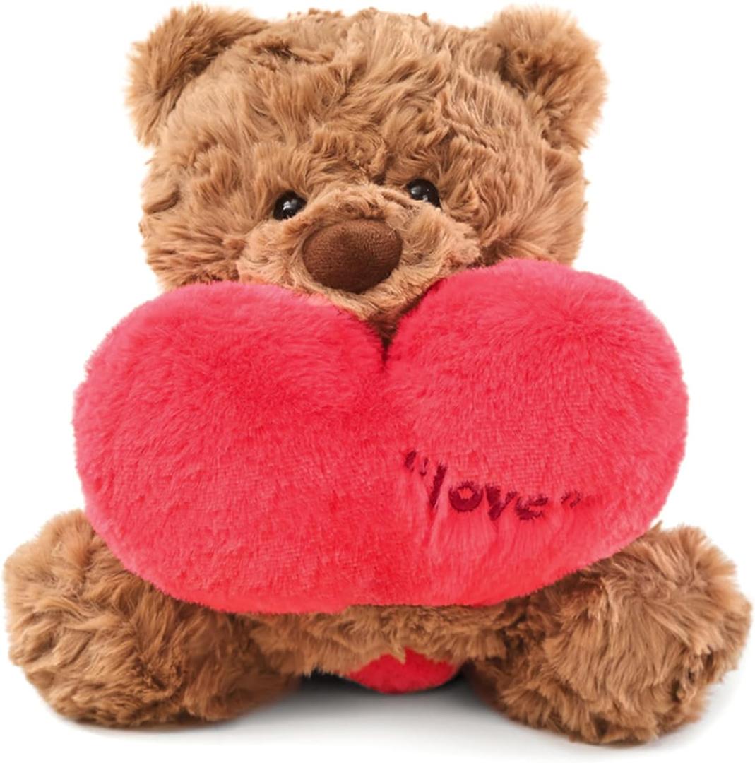 Ditucu Love Teddy Bear Plush with Holding Red Heart 9.8 inch Cute Stuffed Animal Super Soft Plushies Toys Romantic Sweet Gifts for Kids Girlfriend Brown