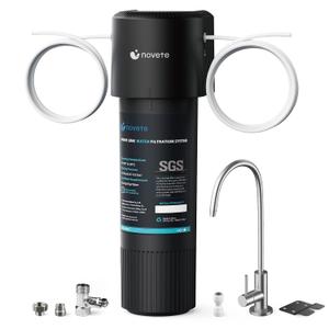 NOVETE Under Sink Water Filter, 3-Years, 30000 Gallons, Reduce 99.5% Chlorine, PFAS, Bad Taste, NSF/ANSI 42/372, Water Filtration System with Stainless Faucet, USA Tech, Do Not Reduce TDS, UWF1A-KPC