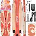 11'*33"/34" Inflatable Stand Up Paddle Board for Beginners,400/420lbs Capacity, Anti-Slip EVA Deck, Includes Adjustable Paddle, Pump, Backpack & SUP Accessories for Surfing, Fishing, Yoga & More