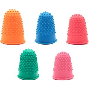 BlingKingdom 5pcs Rubber Finger Thimbles 5 Different Sizes Colors Finger Protector Covers Reusable Finger Protector Finger Pads Grips for Paperwork Cutting Embroidery Money Counting Crafts