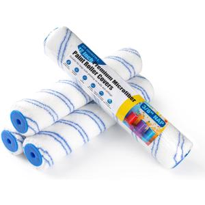 12 Inch Microfiber Paint Roller Covers (4 Pack) - 3/8 Nap for All Types of Painting Surfaces, Lint-Free & Easy Clean, Ideal for Walls, Ceilings & Large Area Painting