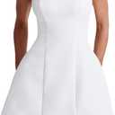 Aopwsrlyi Women's Square Neck Cap Sleeve Mini Dress Sleeveless Back Zipper A Line Party Club Dresses (Medium, White)