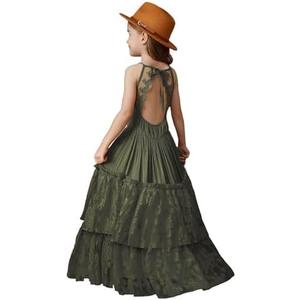 BIBIHOU Girls Kids Lace Back Full-Length Backless Tulle Party Holiday Formal Flower Girl Dress 6Y