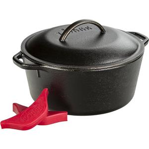 Lodge Cast Iron Dutch Oven with Handle Holders, 5 quart, Black/Red