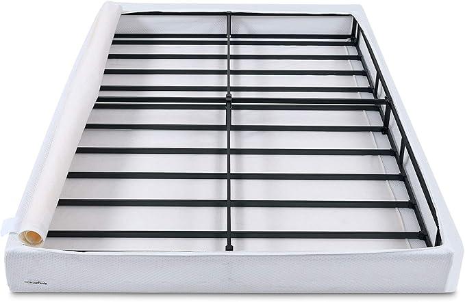 Smart Box Spring Bed Base, 5-Inch Height Mattress Foundation, Tool-Free Easy Assembly, Twin, 74"L x 38"W x 5"H, White