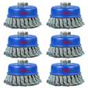SALI 6 Pack Wire Cup Brush, 4 Inch Twisted Knotted Cup Brush for Grinders, with 5/8-11 Inch Arbor for Heavy Cleaning Rust, Stripping and Abrasive, for Angle Grinder