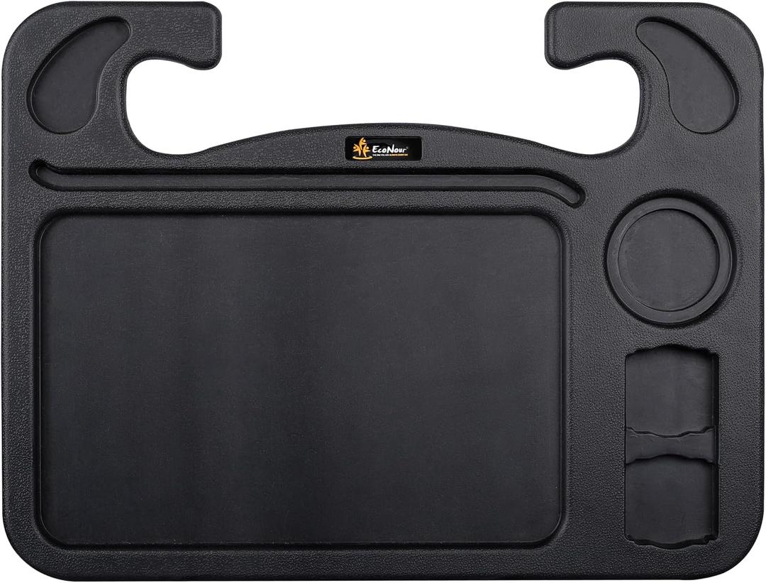 EcoNour 4 in 1 Car Steering Wheel Tray - 2026 Upgraded Tray with Dual Sauce Dip Holder and Tablet Holder | Spacious Steering Wheel Desk for Food and Laptop | Car Accessories (Large)