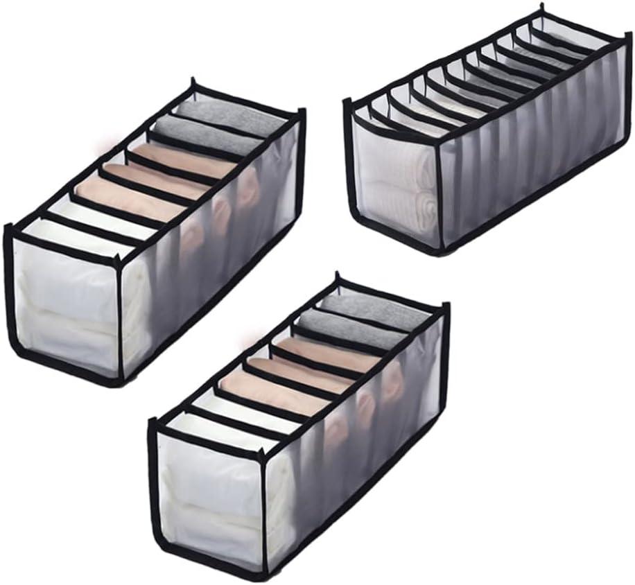 HSLFUAI Pack of 3 Mesh Drawer Organizer Underwear Drawer Organizer Socks Compartment Storage Mesh Clothing Sorting Drawer Divider Organizer(7Grids+7Grids+11Grids)