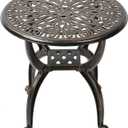 C/G patio casa C/G Cast Aluminum Side Table,Decorative Outdoor End Table, Ornate Floral Pattern (Round, Copper)