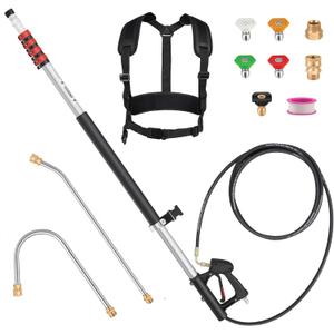 Pressure Washer Telescoping Wand - 24 FT High Pressure Washer Wand Included Power Washer Extension Wands, Gutter Cleaner, 5 Spray Nozzle Tips, 2 Hose Adapters and Support Belt