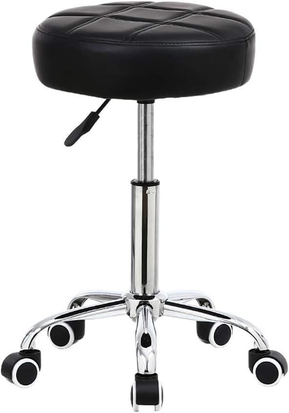 KKTONER Round Rolling Stool PU Leather Height Adjustable Swivel Drafting Work SPA Medical Salon Stools Chair with Wheels Black, Large