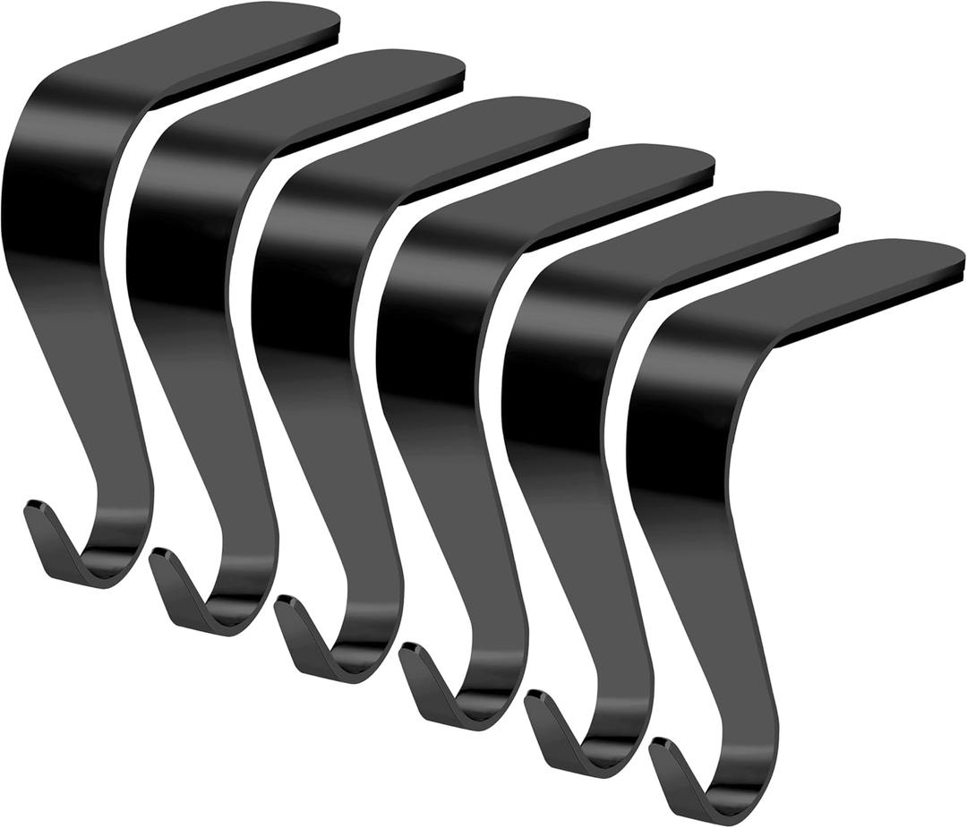 Palonu Christmas Stocking Holders Mantel Stocking Hangers Metal Hanging Hooks Ornament Hooks Fireplace Hanger Grip for Christmas Decorations (6, Black)