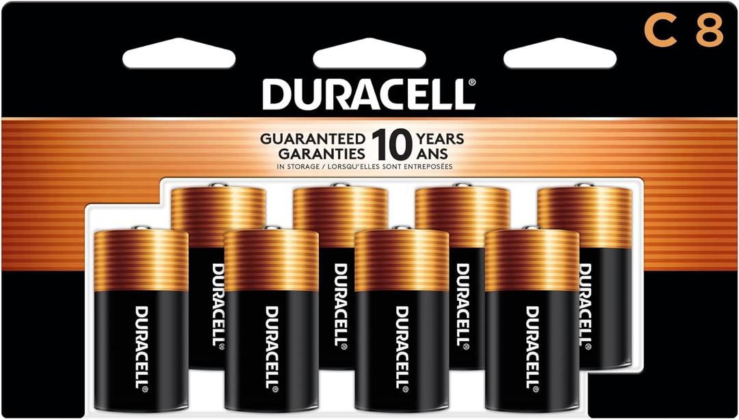 Duracell Coppertop C Batteries, 8 Count Pack, C Battery with Long-lasting Power, All-Purpose Alkaline C Battery for Household and Office Devices
