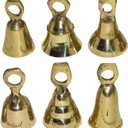 6 Assorted Mini Brass Bells with Loops for Hanging, Functional Decoration for Crafting, Door Chime, Wedding Chimes, Gold Color by SciencePurchase