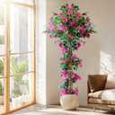 6FT Tall Bougainvillea Artificial Tree for Outdoors or Indoors, Faux Bougainvillea Tree Realistic Wood with Flowers in Plastic Pot Front Porch Plants, Home, Office, Red